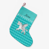 Personalisierter Name Pegasus türkis Chevrons Kleiner Weihnachtsstrumpf (Vorderansicht (hängend))