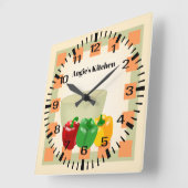 Personalisierter Name Pepper Veggie Bowl Kitchenuh Quadratische Wanduhr (Winkel)