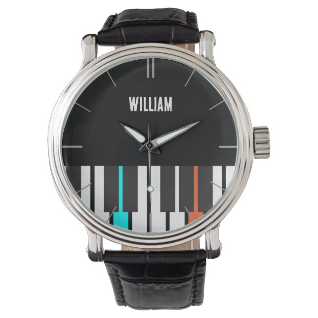 Personalisierter Name Piano Keyboard Musician Armbanduhr (Vorderseite)