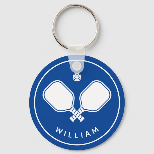 Personalisierter Name Pickleball Blue & White Schl Schlüsselanhänger (Vorderseite)