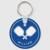 Personalisierter Name Pickleball Blue & White Schl Schlüsselanhänger (Rückseite)