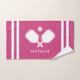 Personalisierter Name Pickleball Magenta Streifen Handtuch
