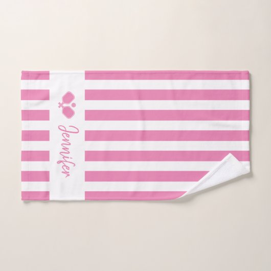 Personalisierter Name Pickleball Rosa Streifen Handtuch (Handtuch)