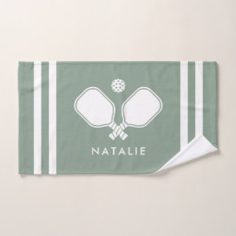 Personalisierter Name Pickleball Sage Green Strips Handtuch