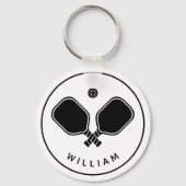 Personalisierter Name Pickleball Weiß und Schwarz Schlüsselanhänger (Rückseite)