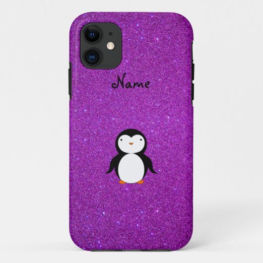 Personalisierter Name Pinguin lila Glitzer Case-Mate iPhone Hülle (Rückseite)