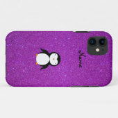 Personalisierter Name Pinguin lila Glitzer Case-Mate iPhone Hülle (Rückseite (Horizontal))