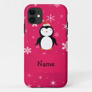 Personalisierter Name Pinguin Pink Schneeflocken iPhone 11 Hülle