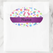 Personalisierter Name Pinguin-Polka-Punkte Ovaler Aufkleber (Tasche)
