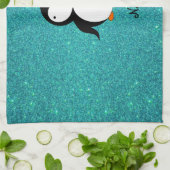 Personalisierter Name Pinguin Türkis Glitzer Handtuch (Gefaltet)