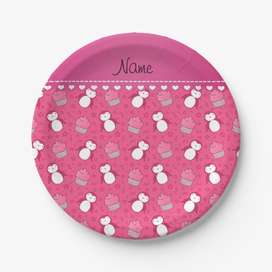 Personalisierter Name Pinguine cupcakes stars Pappteller (Vorderseite)