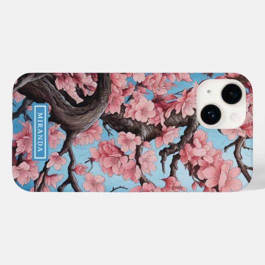 Personalisierter Name Pink Cherry Blossom Case-Mate iPhone Hülle (Rückseite (Horizontal))