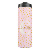 Personalisierter Name Pink Gold Confetti Polka Dot Thermosbecher (Vorderseite)