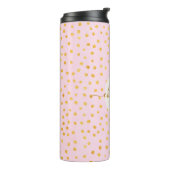Personalisierter Name Pink Gold Confetti Polka Dot Thermosbecher (Nach links gedreht)