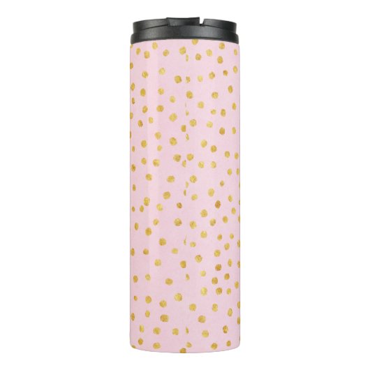 Personalisierter Name Pink Gold Confetti Polka Dot Thermosbecher (Rückseite)