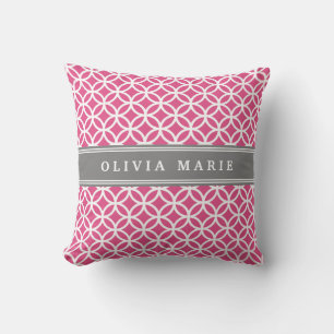 Personalisierter Name Pink Modernes Kreismuster Kissen