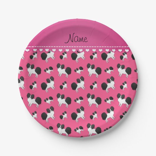 Personalisierter Name Pink Papillon Hunde Pappteller (Vorderseite)