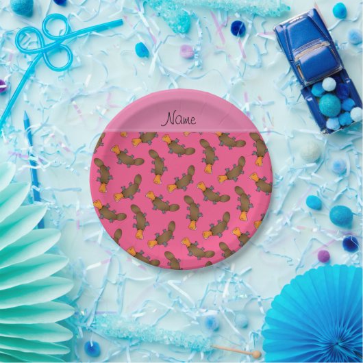Personalisierter Name Pink Platypus Pappteller (Party)