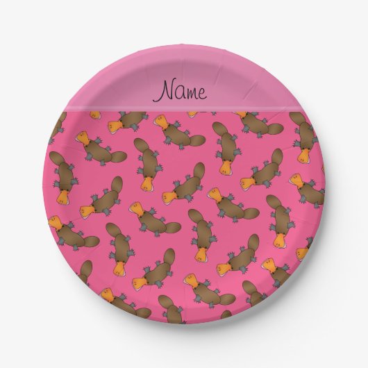 Personalisierter Name Pink Platypus Pappteller (Vorderseite)