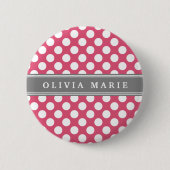Personalisierter Name Pink Polka Dots Muster Button (Vorderseite)