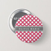 Personalisierter Name Pink Polka Dots Muster Button (Vorne & Hinten)