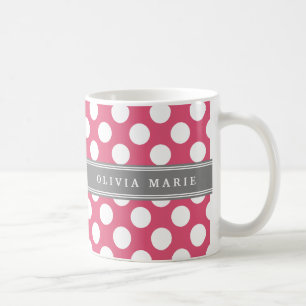 Personalisierter Name Pink Polka Dots Muster Kaffeetasse