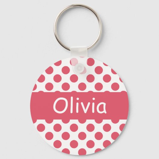 Personalisierter Name Pink Polka Dots Schlüsselanh Schlüsselanhänger (Vorderseite)