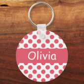 Personalisierter Name Pink Polka Dots Schlüsselanh Schlüsselanhänger (Vorderseite)