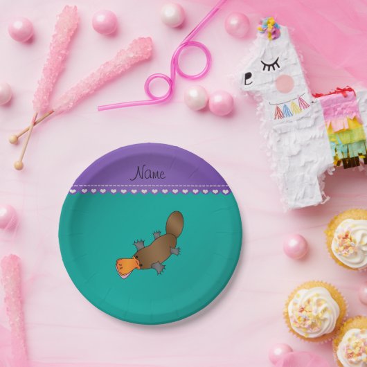 Personalisierter Name platypus grün Pappteller (Party)