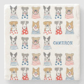 Personalisierter Name Playful Hunde Liebeskizze Steinuntersetzer (Vorderseite)