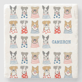 Personalisierter Name Playful Hunde Liebeskizze Steinuntersetzer