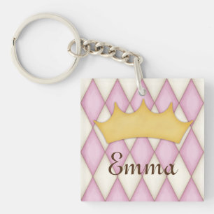 Personalisierter Name Prinzessin Rosa Diamant Chec Schlüsselanhänger