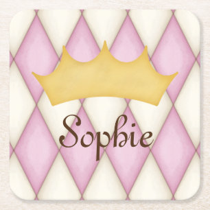 Personalisierter Name Prinzessin rosa Diamant Karo Rechteckiger Pappuntersetzer