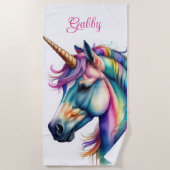 Personalisierter Name Rainbow Unicorn Strandtuch (Vorderseite)