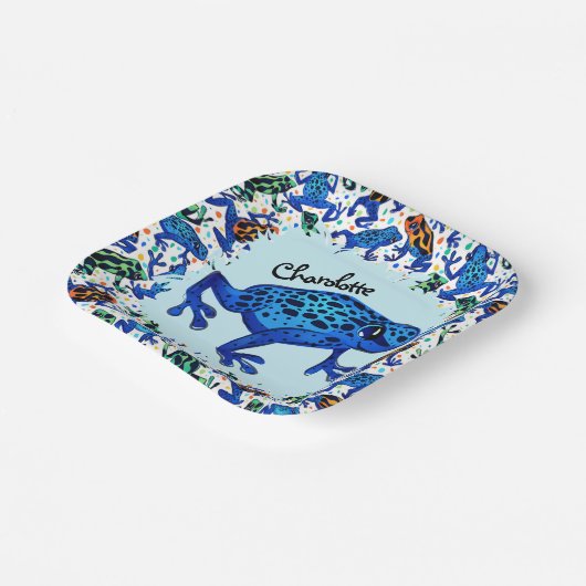 Personalisierter Name Rainforest Frogs Square Tell Pappteller (Gewinkelt)