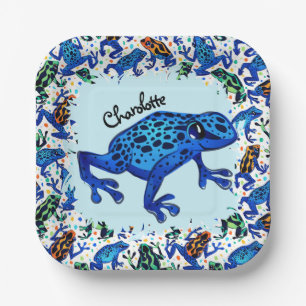 Personalisierter Name Rainforest Frogs Square Tell Pappteller