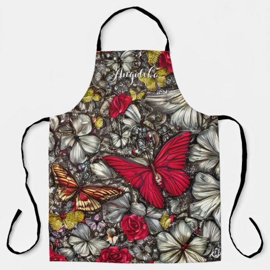 Personalisierter Name: Red and Black Butterfly Schürze (Vorderseite)