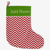 Personalisierter Name: Red and White Chevrons Großer Weihnachtsstrumpf (Vorderseite)
