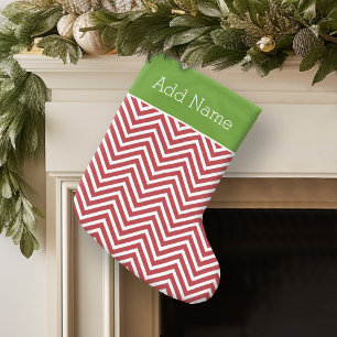 Personalisierter Name: Red and White Chevrons Großer Weihnachtsstrumpf