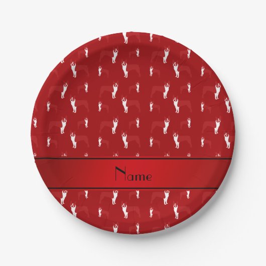 Personalisierter Name Red Boston Terrier Pappteller (Vorderseite)