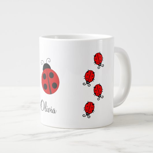 Personalisierter Name Red LadyBug Jumbo-Tasse (Vorderseite Rechts)