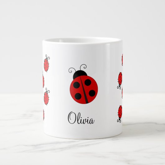 Personalisierter Name Red LadyBug Jumbo-Tasse (Vorderseite)