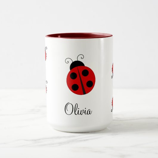 Personalisierter Name Red LadyBug Tasse (Zentrum)