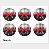 Personalisierter Name Red Ribbon und Tartan Karier Runder Aufkleber (Blatt)