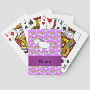 Personalisierter Name Regenbogen Einhorn lila Rege Spielkarten