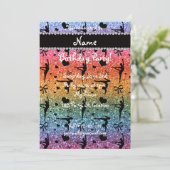 Personalisierter Name Regenbogen Glitzer Gymnastik Einladung (Stehend Vorderseite)