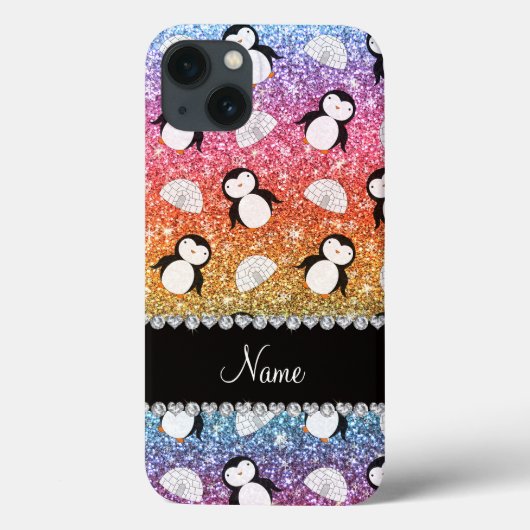 Personalisierter Name Regenbogen Glitzer Pinguine Case-Mate iPhone Hülle (Rückseite)