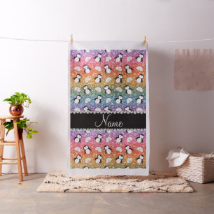 Personalisierter Name Regenbogen Glitzer Pinguine  Stoff