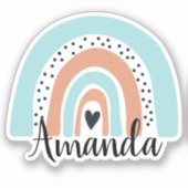 Personalisierter Name Regenbogen Herzblauer Pfirsi Aufkleber (Vorderseite)