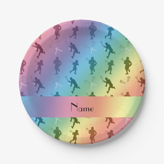 Personalisierter Name Regenbogen Lacrosse Silhouet Pappteller (Vorderseite)